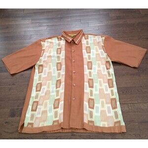 SilverSilk Shirt Mens Large Button Front Orange Vintage Dad Retro Groovy Mod